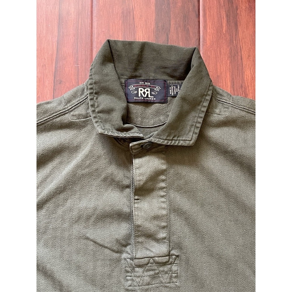 RRL Rugby Polo Long Sleeve Shirt Dark Green Pinstriped Mens Size XS Preowned - Picture 2 of 11